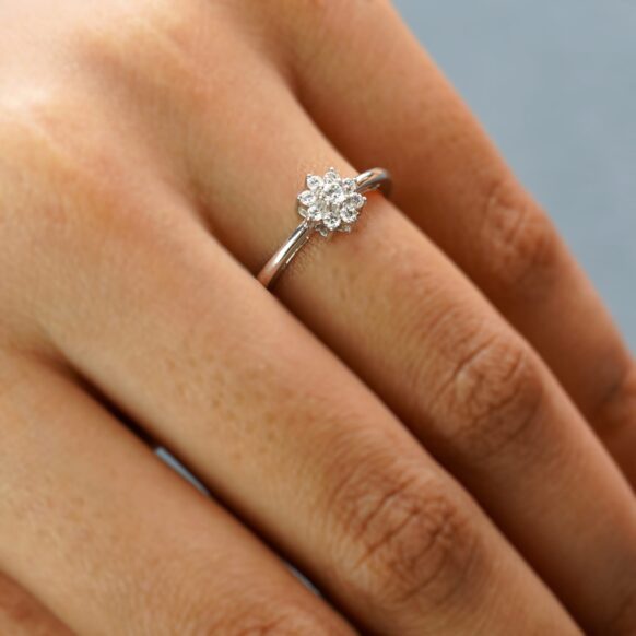 Sterling Silver Floral Cluster Diamond Ring - Image 4