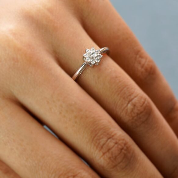 Sterling Silver Floral Cluster Diamond Ring - Image 3