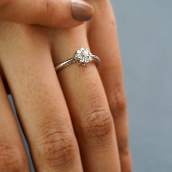 Sterling Silver Floral Cluster Diamond Ring - Image 2