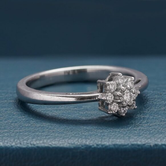 Sterling Silver Floral Cluster Diamond Ring - Image 3