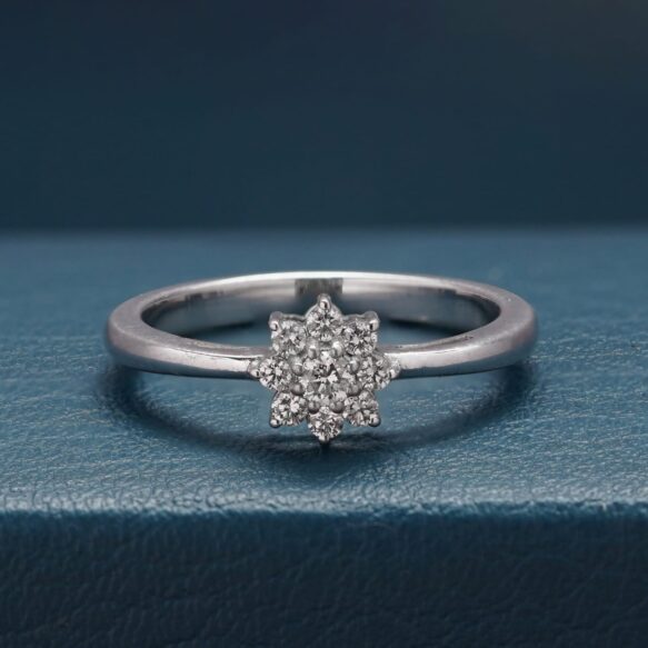 Sterling Silver Floral Cluster Diamond Ring