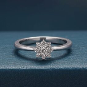 Sterling Silver Floral Cluster Diamond Ring