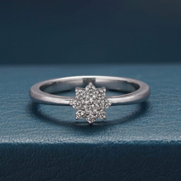 Sterling Silver Floral Cluster Diamond Ring