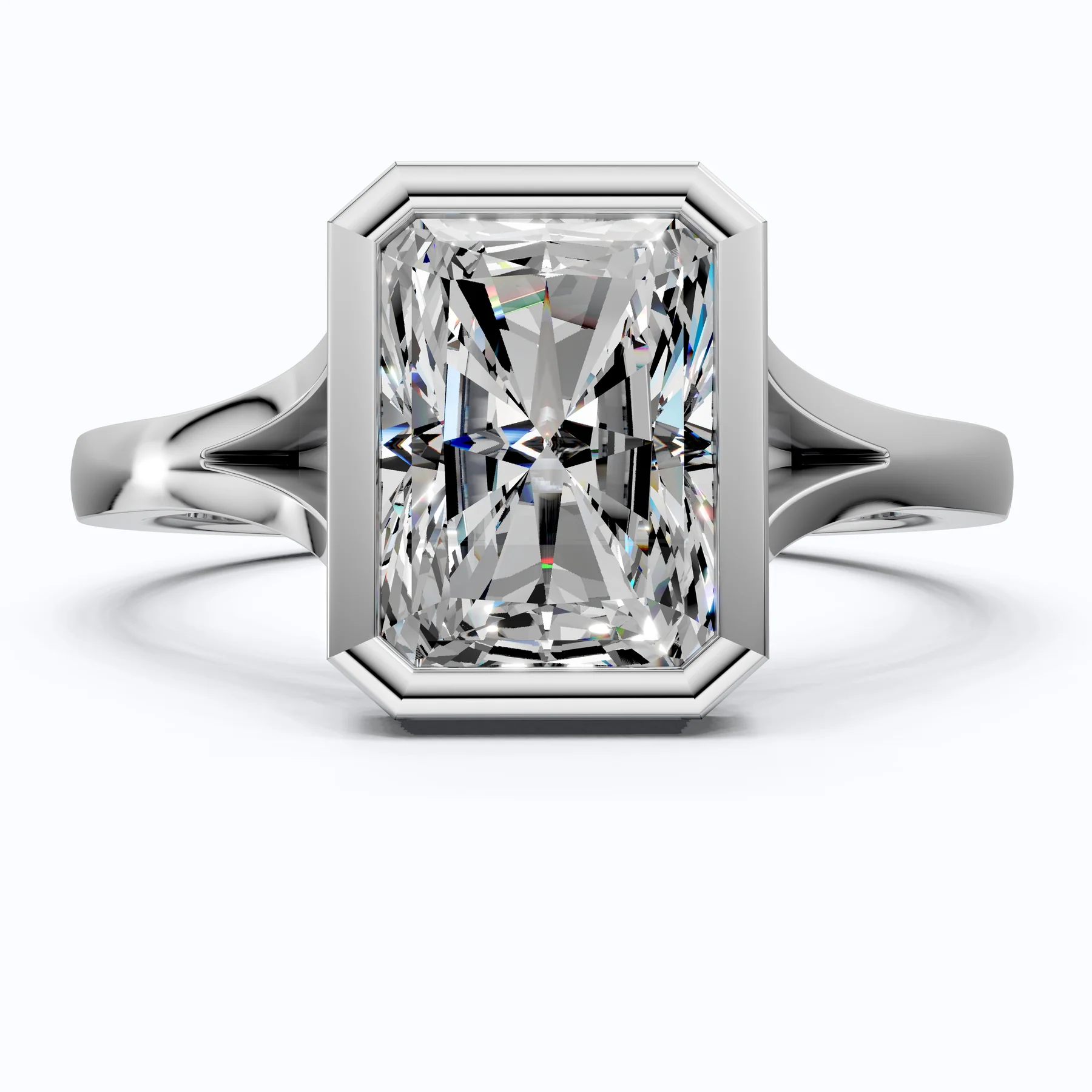 Modern Bezel Set Rectangle Solitaire Engagement Ring