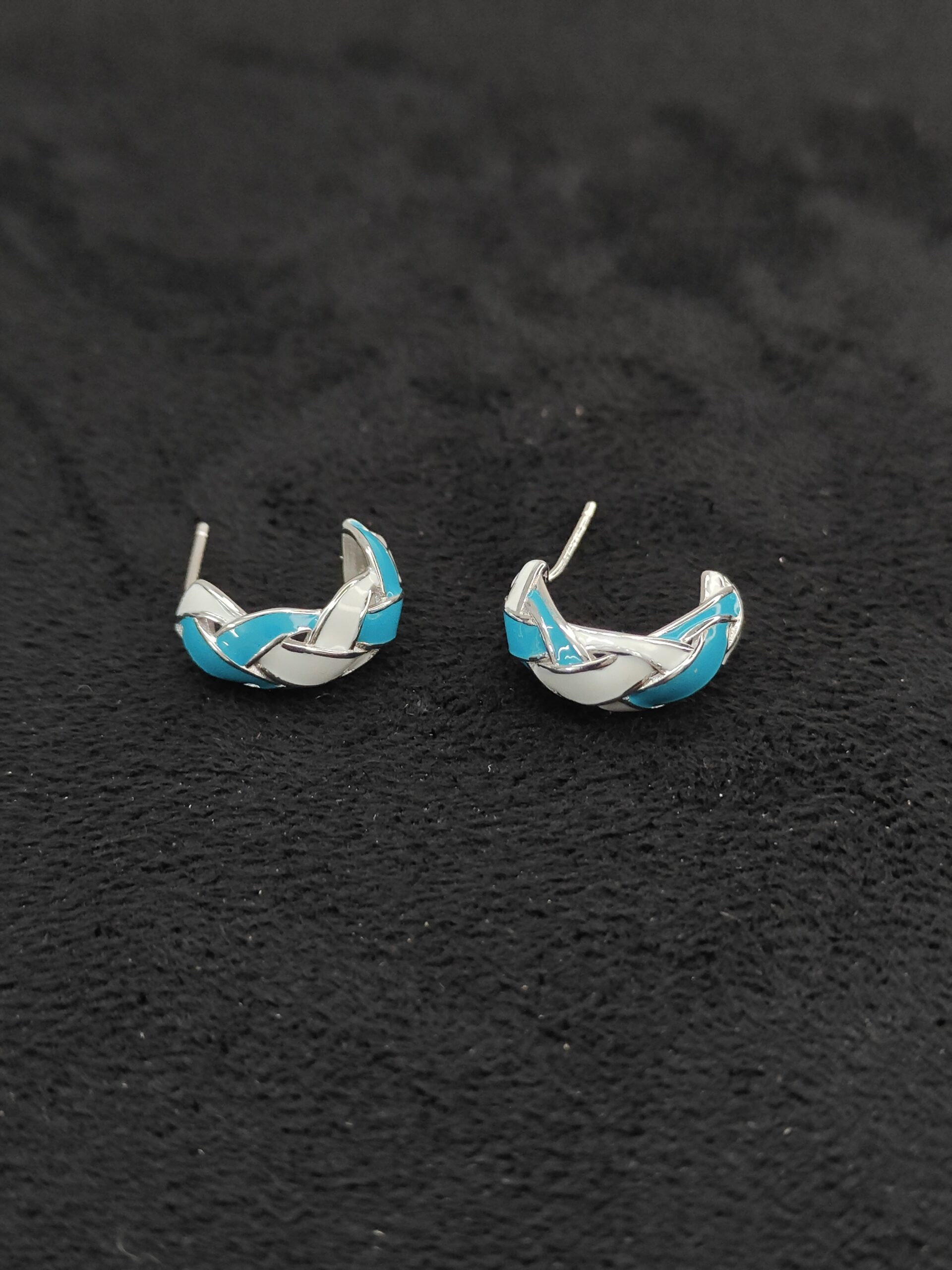 Blue & White Braided Hoop Earrings