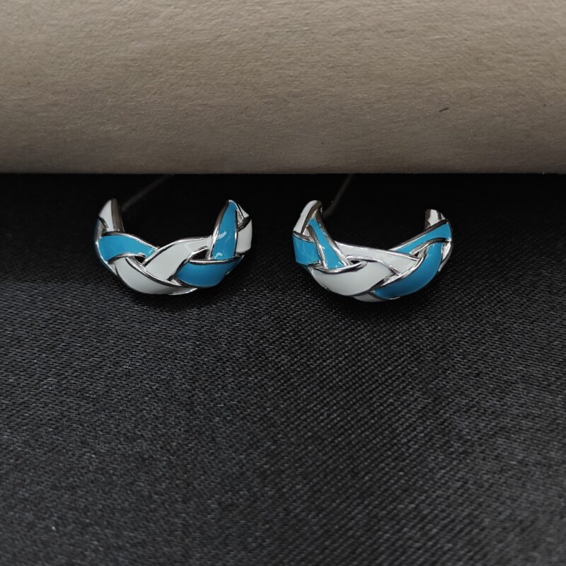 Blue & White Braided Hoop Earrings