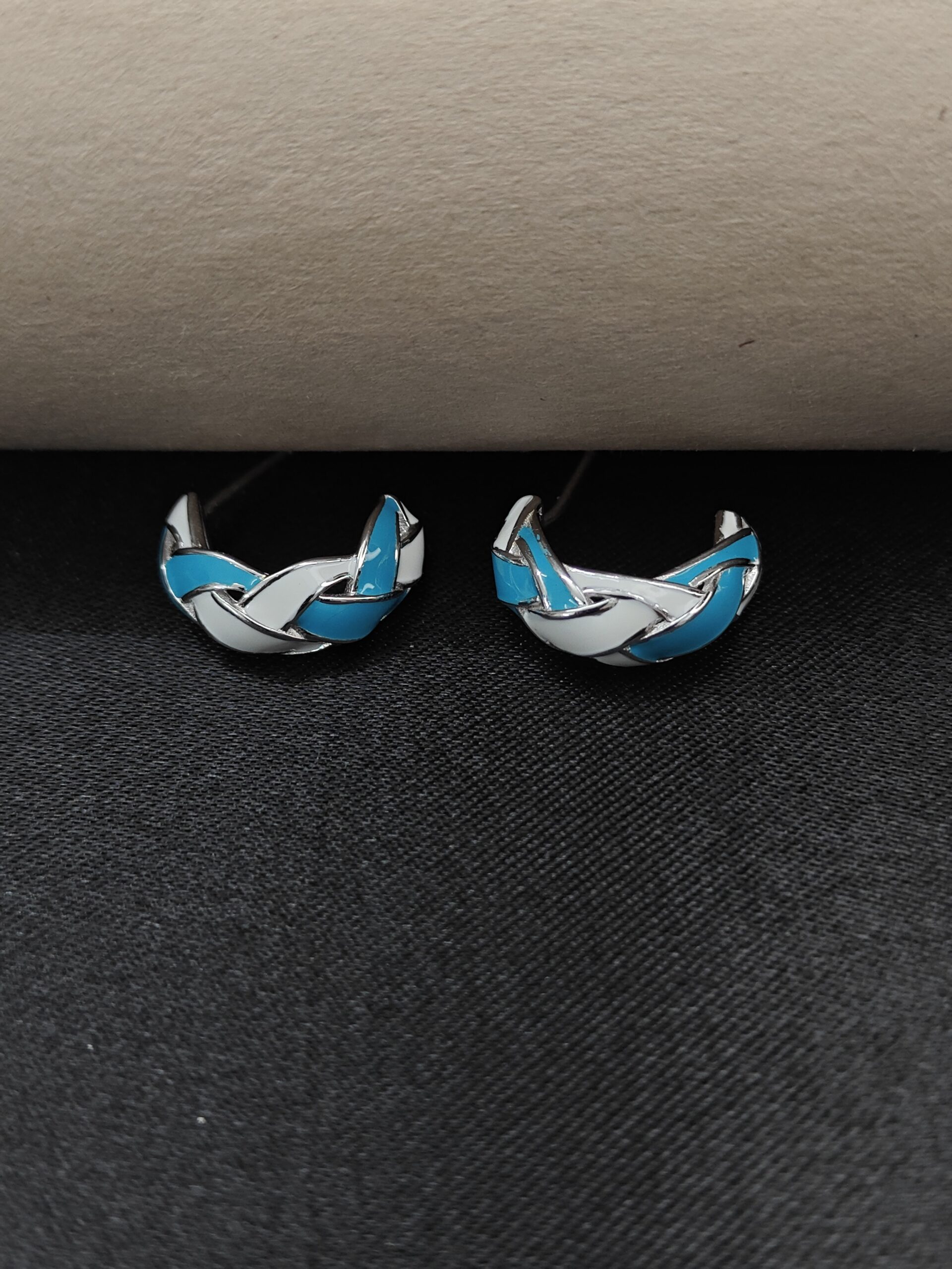 Blue & White Braided Hoop Earrings