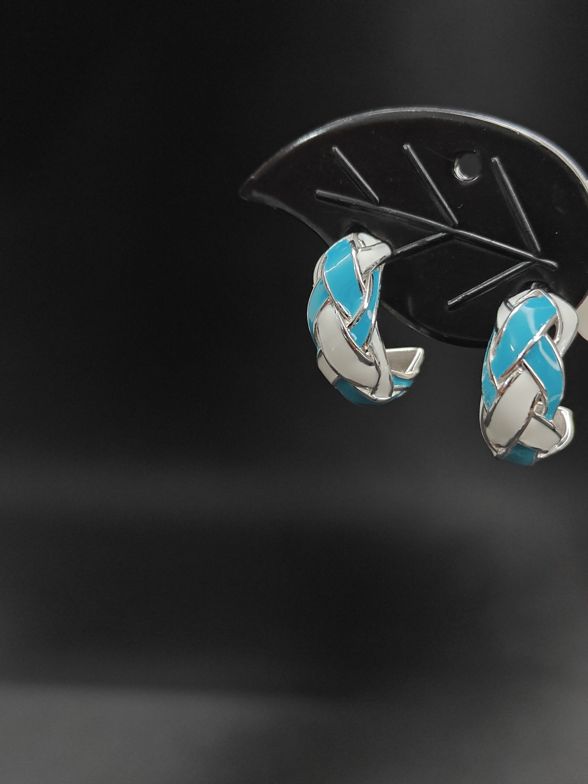 Blue & White Braided Hoop Earrings