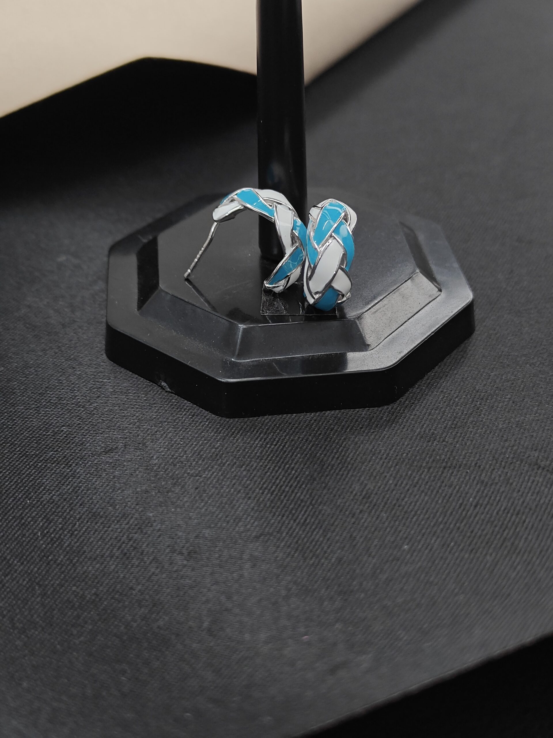 Blue & White Braided Hoop Earrings