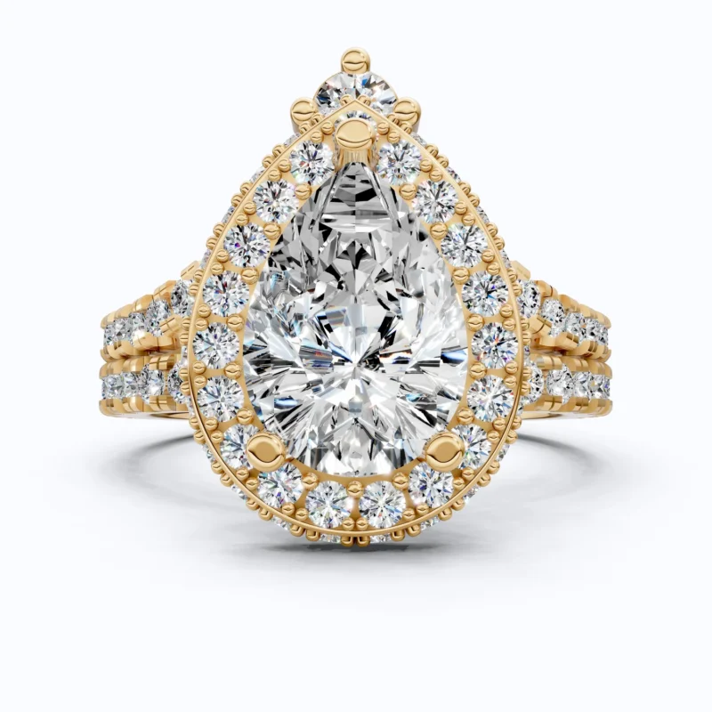 Double Halo Pave Unique Bridal Ring