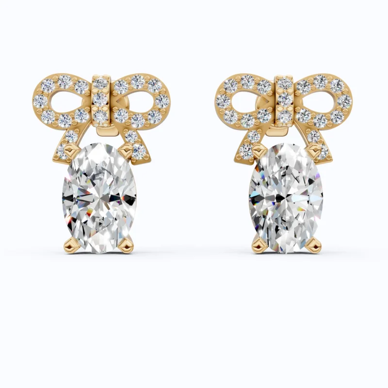 Luxury Ribbon Bow Pavé Oval Stud Earrings