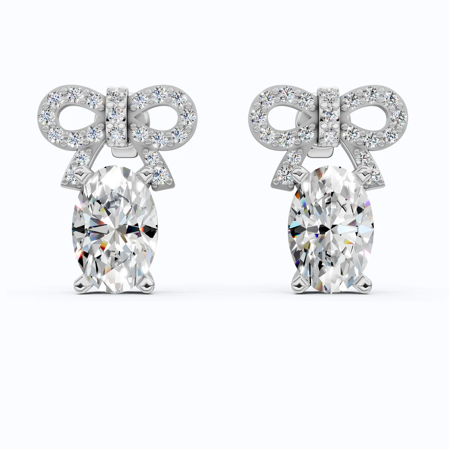 Luxury Ribbon Bow Pavé Oval Stud Earrings
