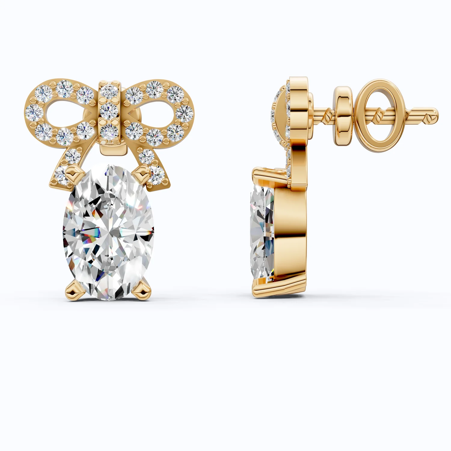 Luxury Ribbon Bow Pavé Oval Stud Earrings