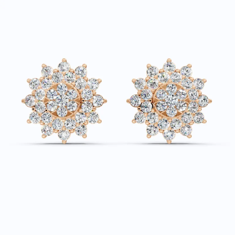 Round Cluster Sunflower Halo Studs Wedding Earrings