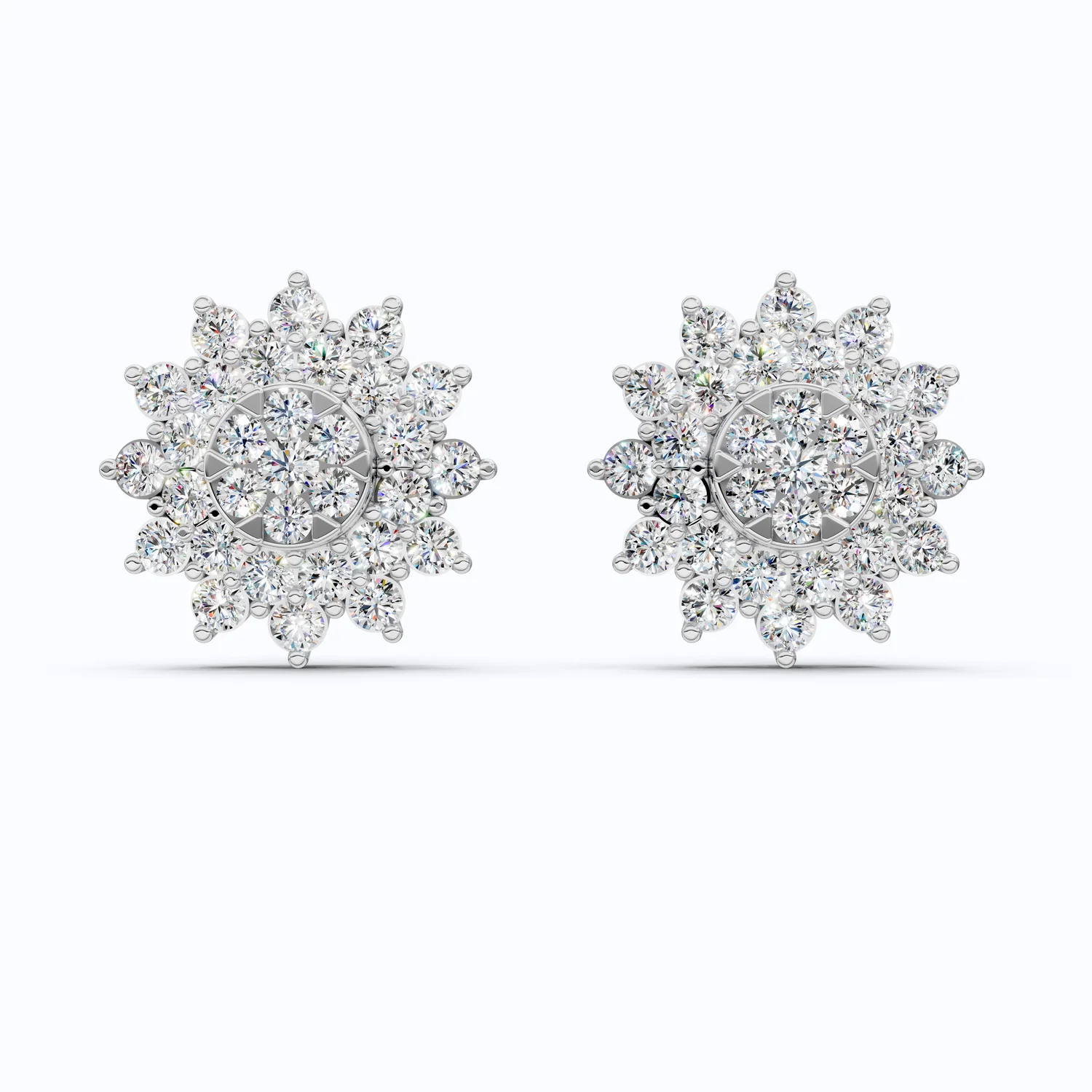 Round Cluster Sunflower Halo Studs Wedding Earrings