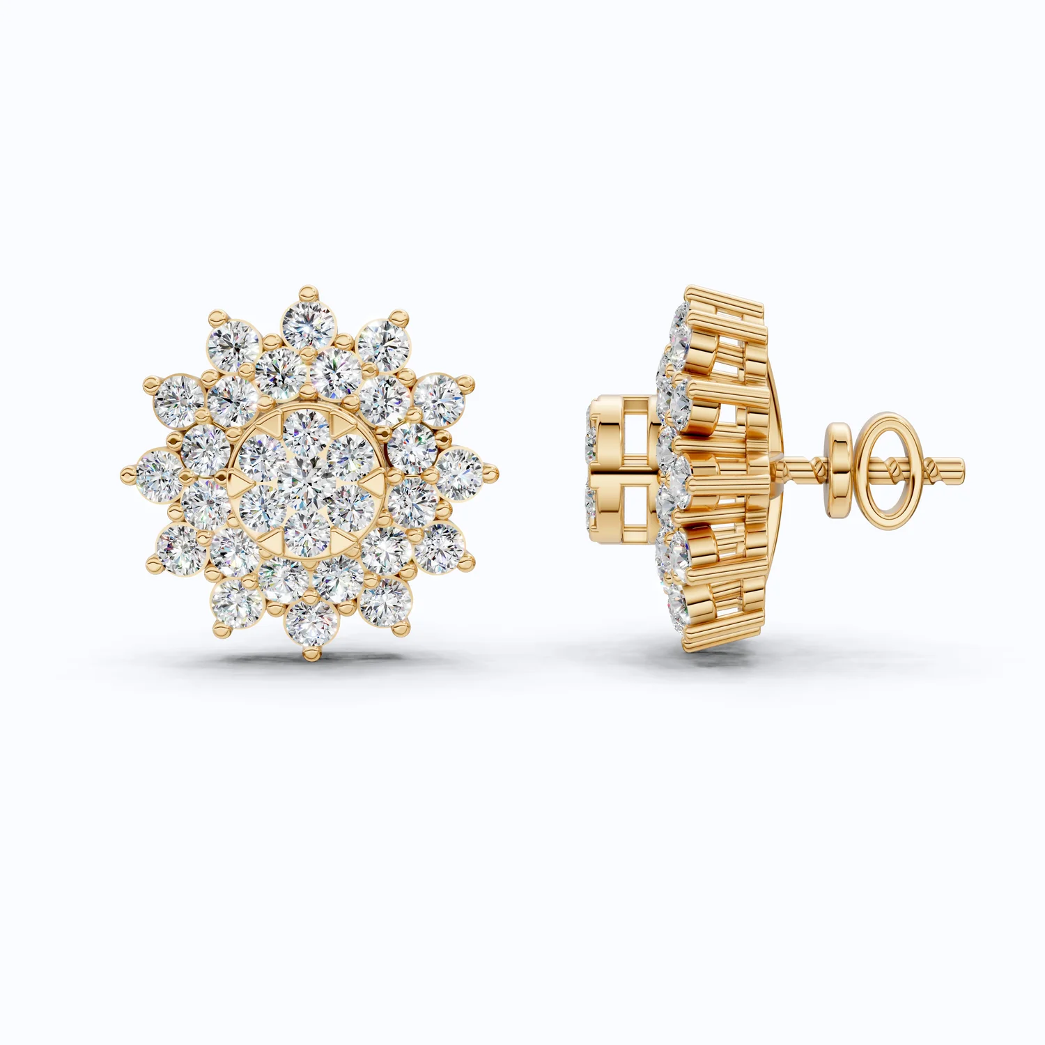 Round Cluster Sunflower Halo Studs Wedding Earrings