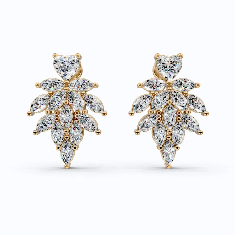 Heart Top Marquise Leaf Cluster TearDrop Wedding Earrings