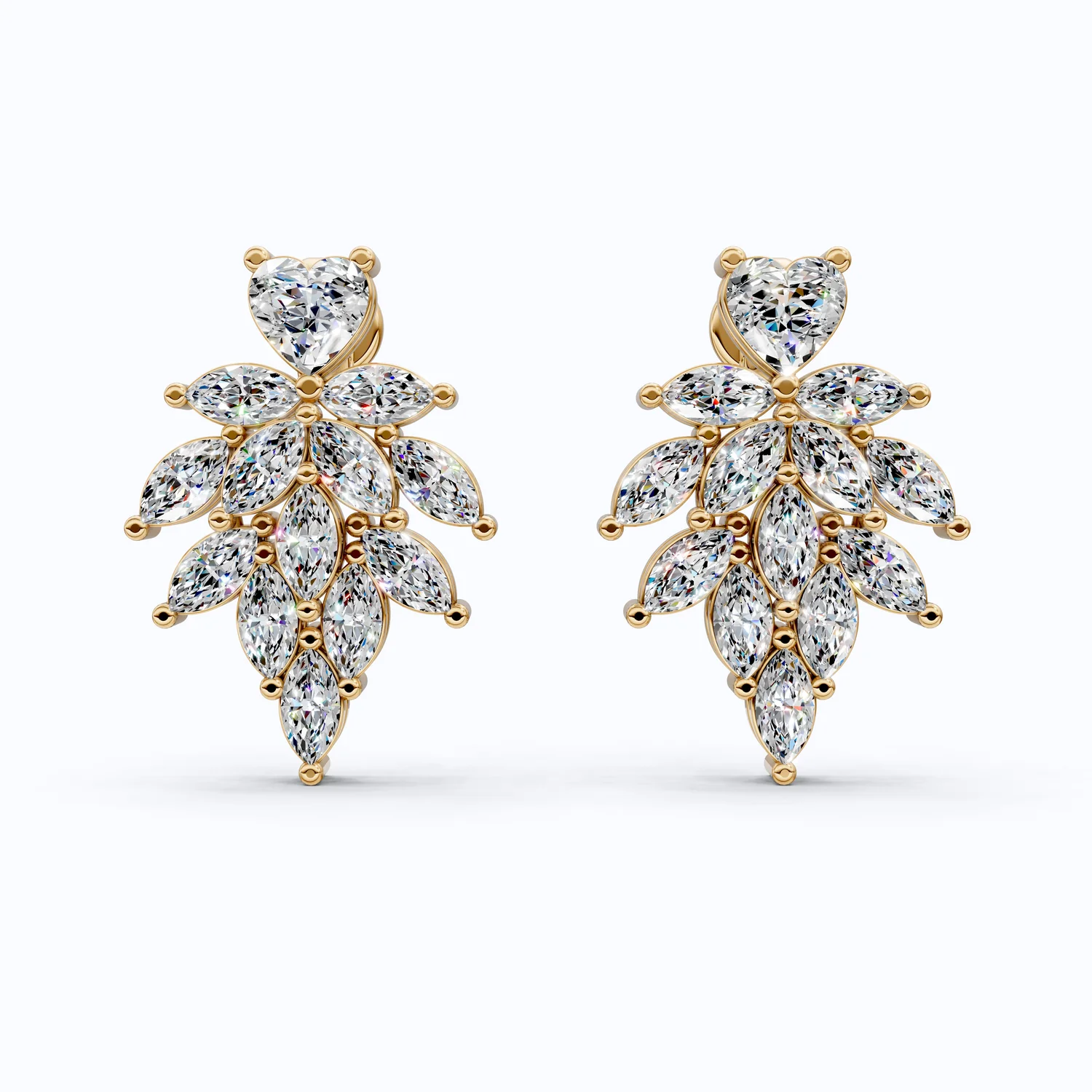 Heart Top Marquise Leaf Cluster TearDrop Wedding Earrings