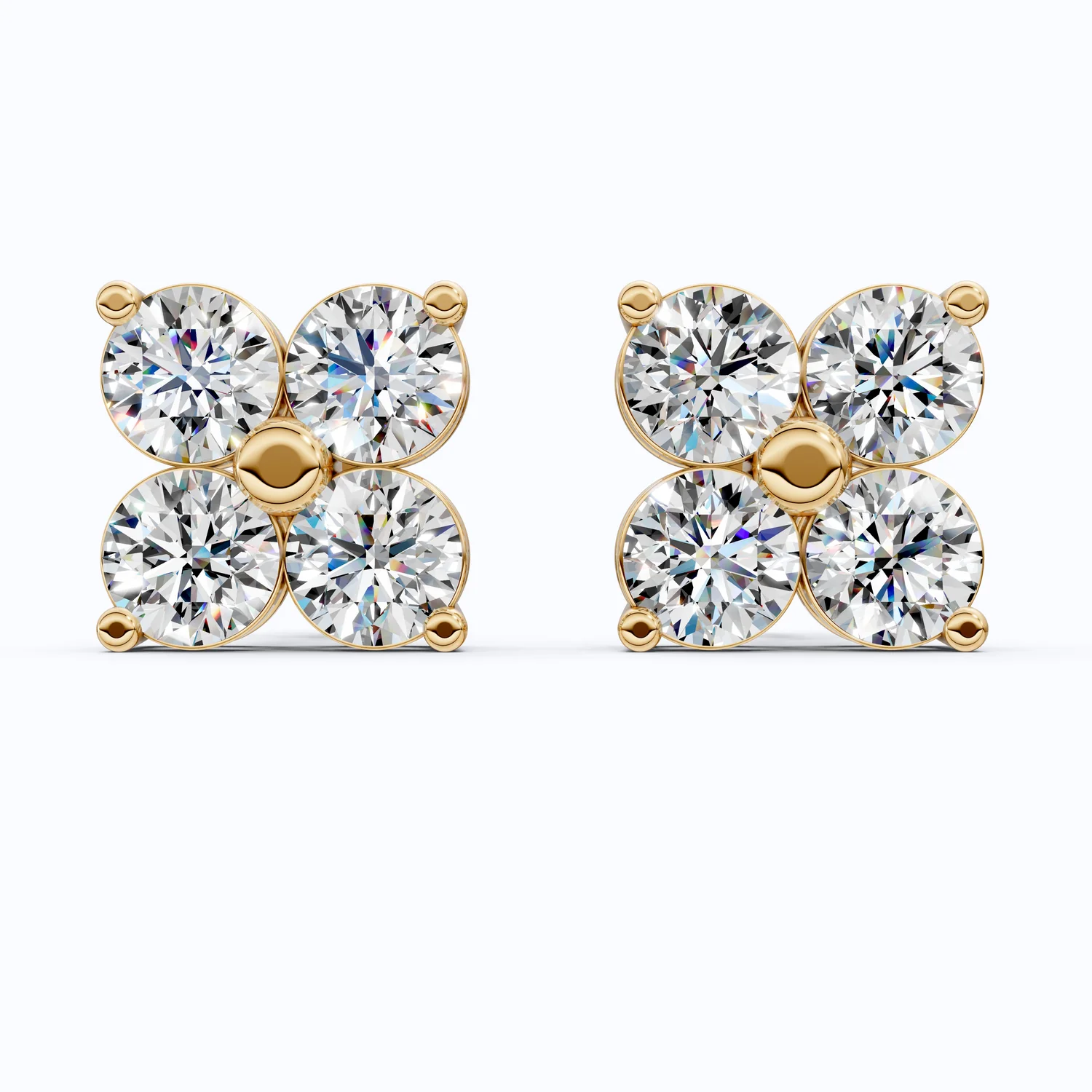 Minimalist Four Stone Floral Cluster Studs Earrings