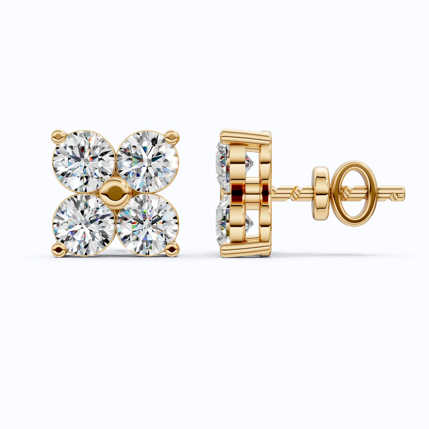 Minimalist Four Stone Floral Cluster Studs Earrings