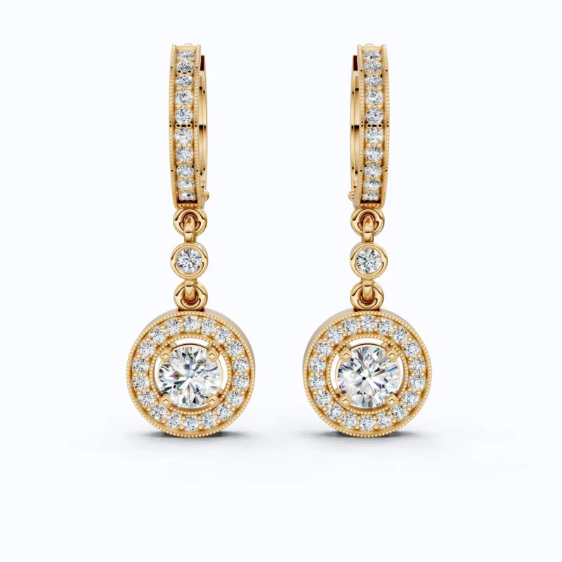 Modern Round Halo Huggie Dangle Wedding Earrings