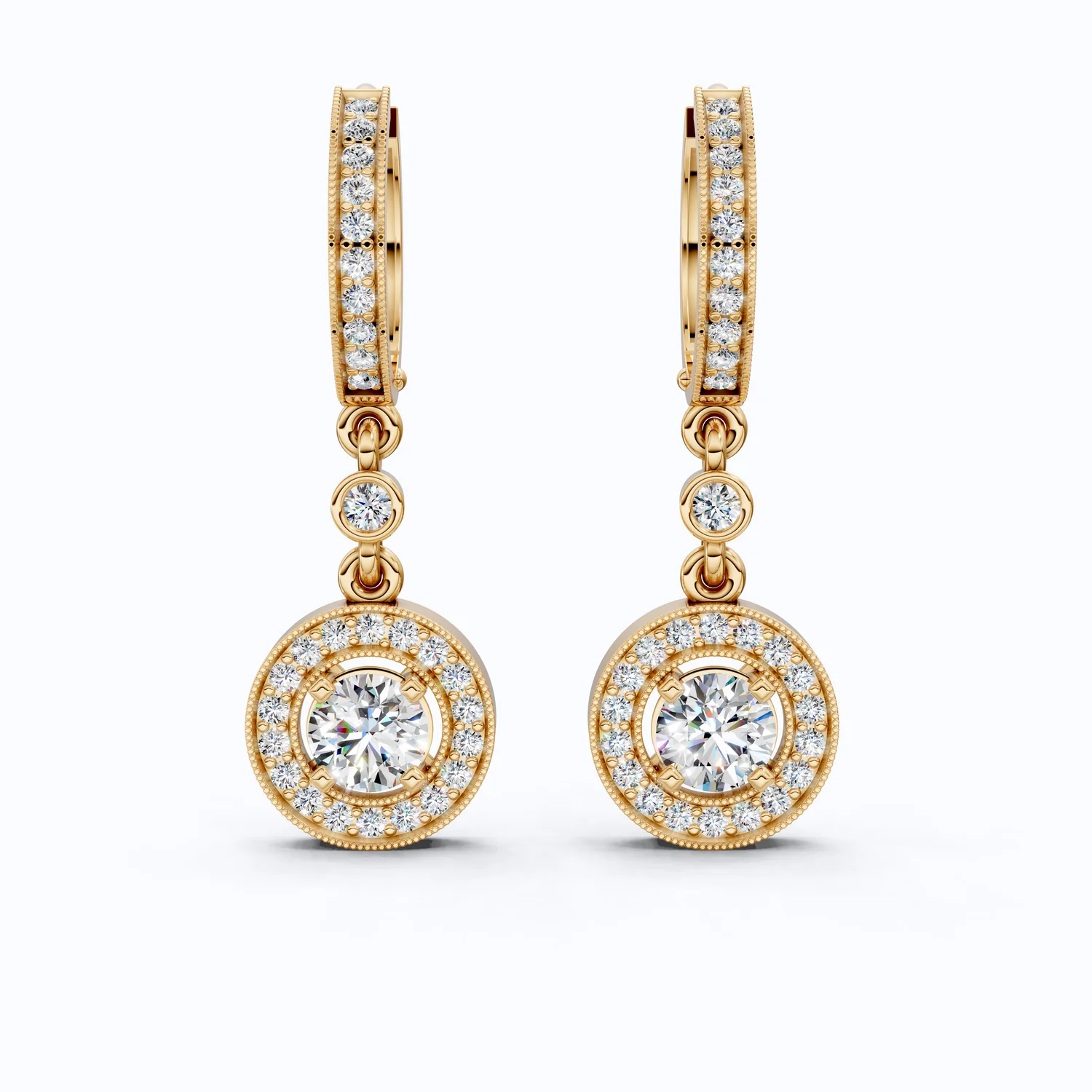 Modern Round Halo Huggie Dangle Wedding Earrings