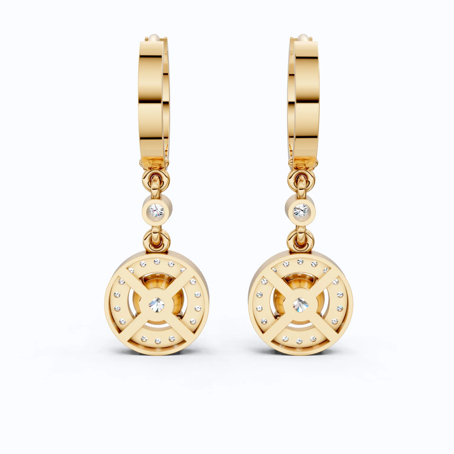 Modern Round Halo Huggie Dangle Wedding Earrings