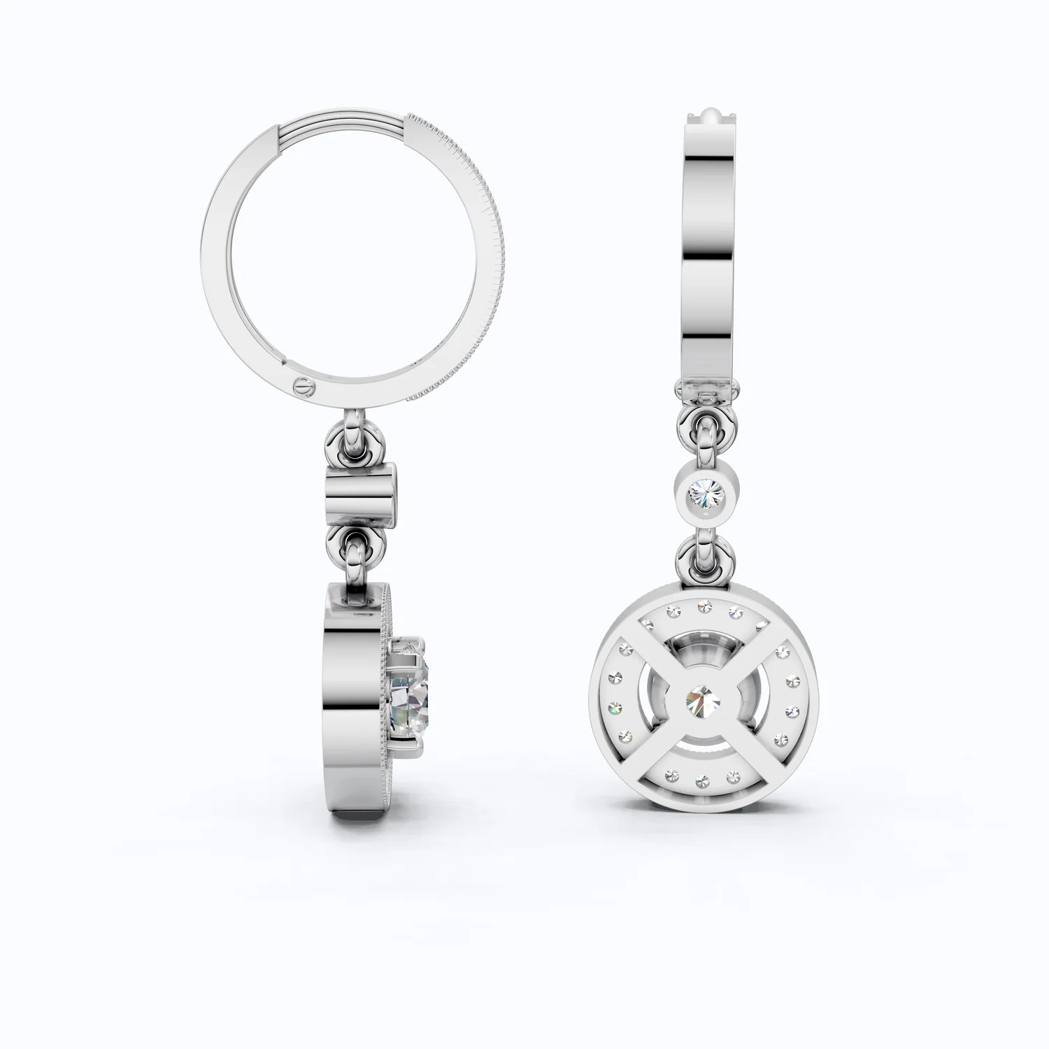 Modern Round Halo Huggie Dangle Wedding Earrings