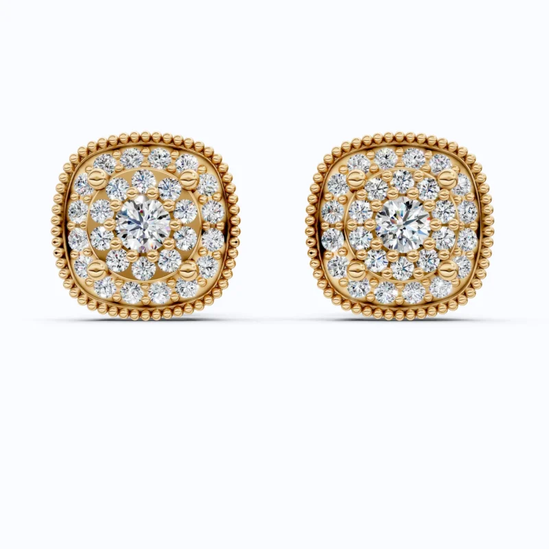 Vintage Cushion Shaped Cluster Halo Wedding Earrings