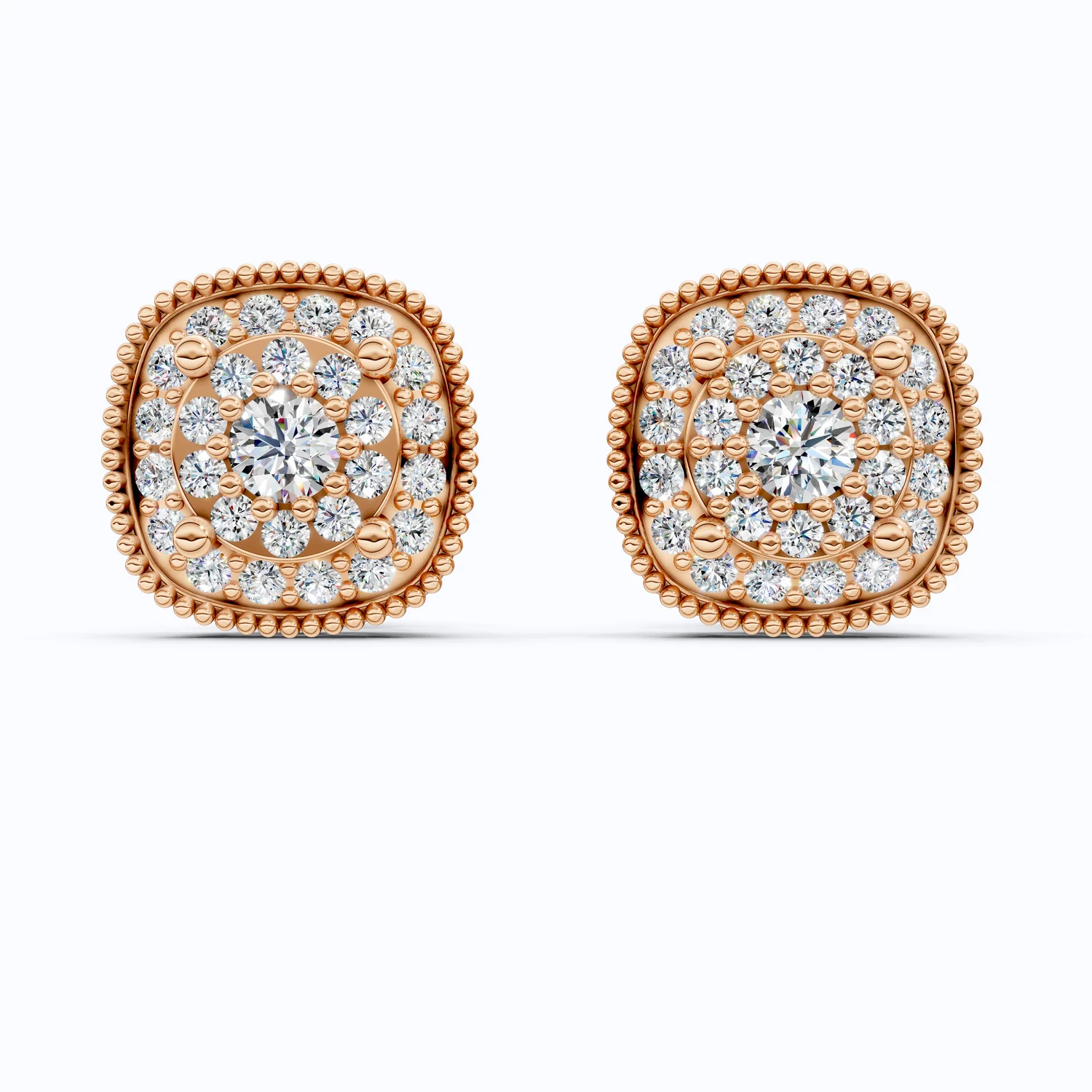 Vintage Cushion Shaped Cluster Halo Wedding Earrings