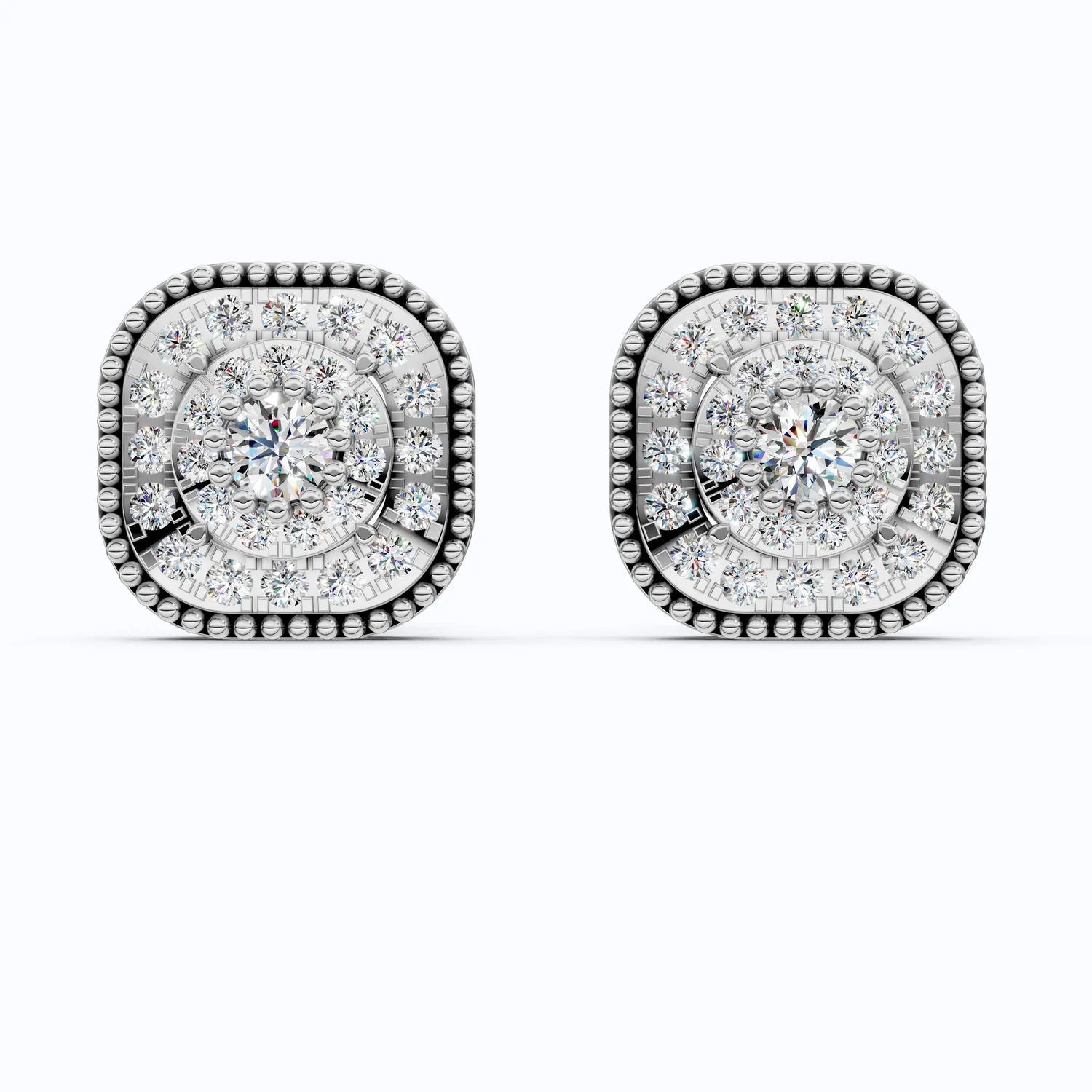 Vintage Cushion Halo Double Layer Cluster Wedding Earrings
