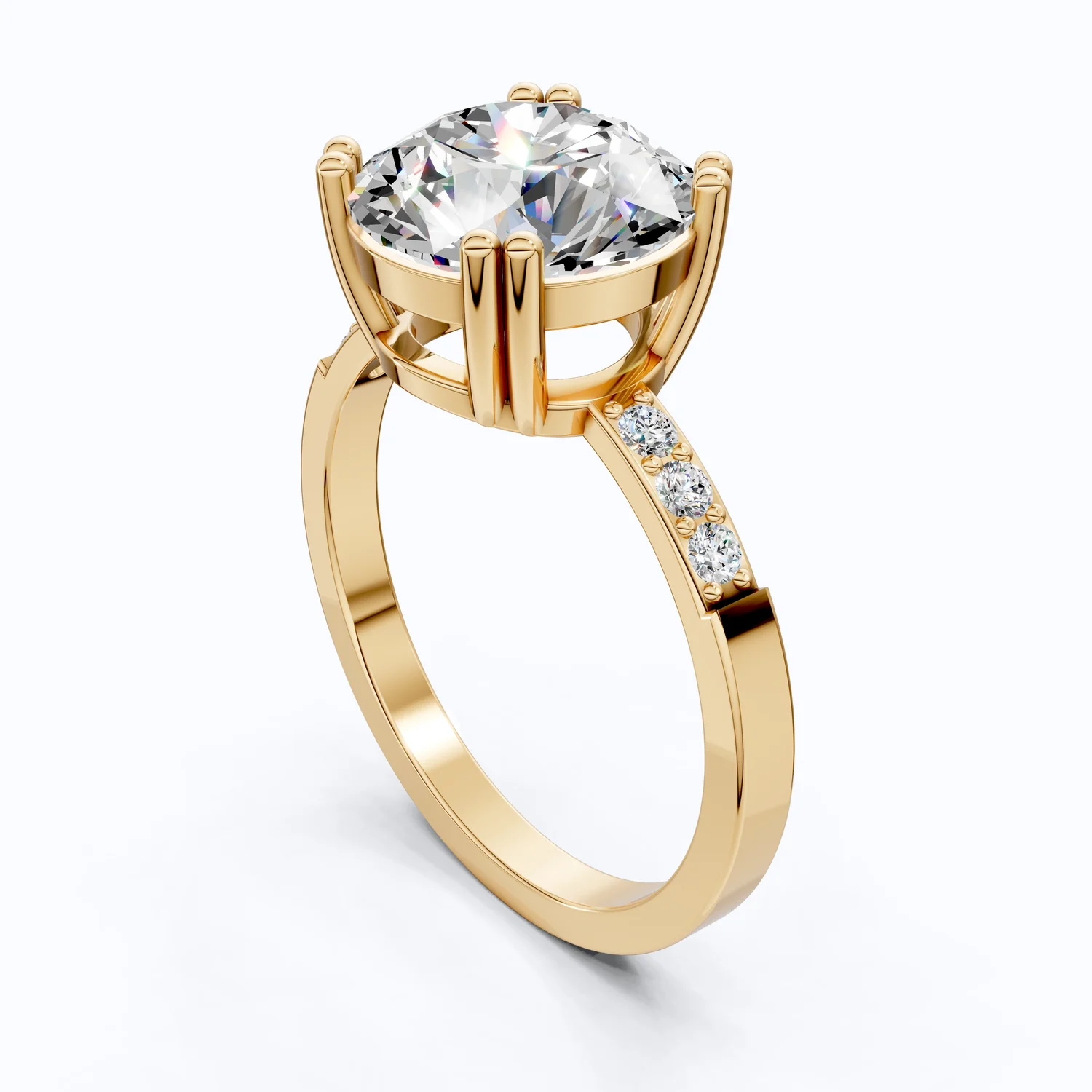 Modern Solitaire Pave Engagement Ring