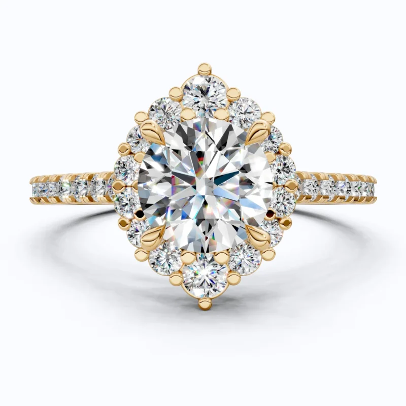 Dainty Floral Diamond Halo Pave Engagement Ring