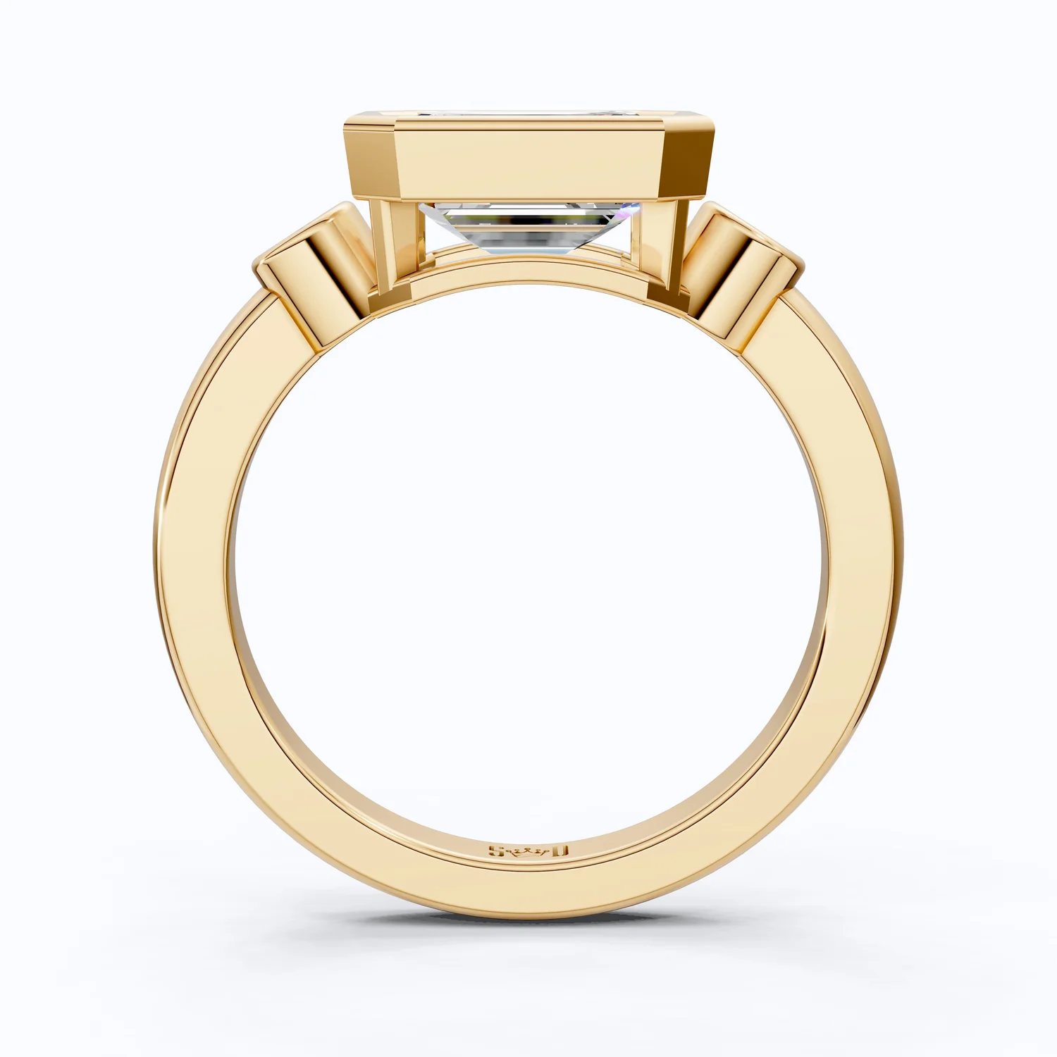 Minimalist Emerald Cut Bezel Accent Three Stone Engagement Ring