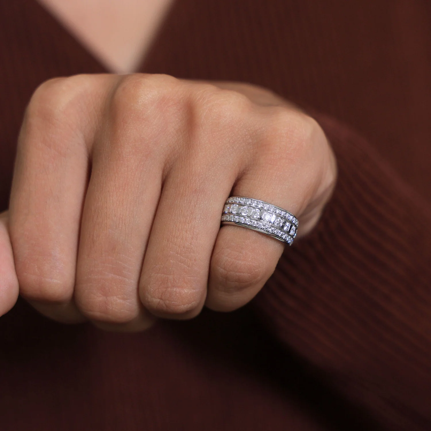 Contemporary Triple Row Eternity Wedding