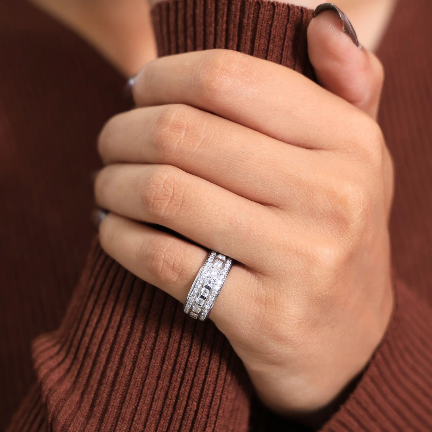 Contemporary Triple Row Eternity Wedding