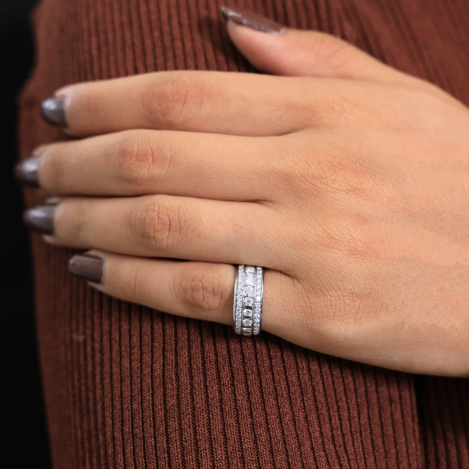 Contemporary Triple Row Eternity Wedding