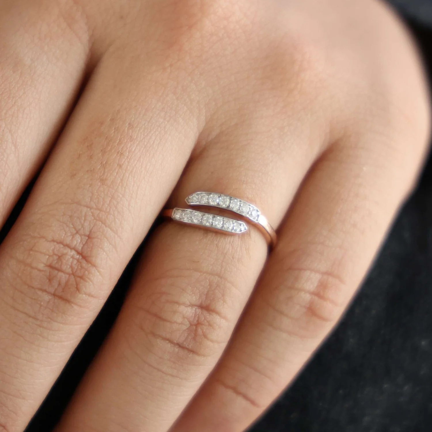 Unique Modern Bypass Pave Engagement Ring