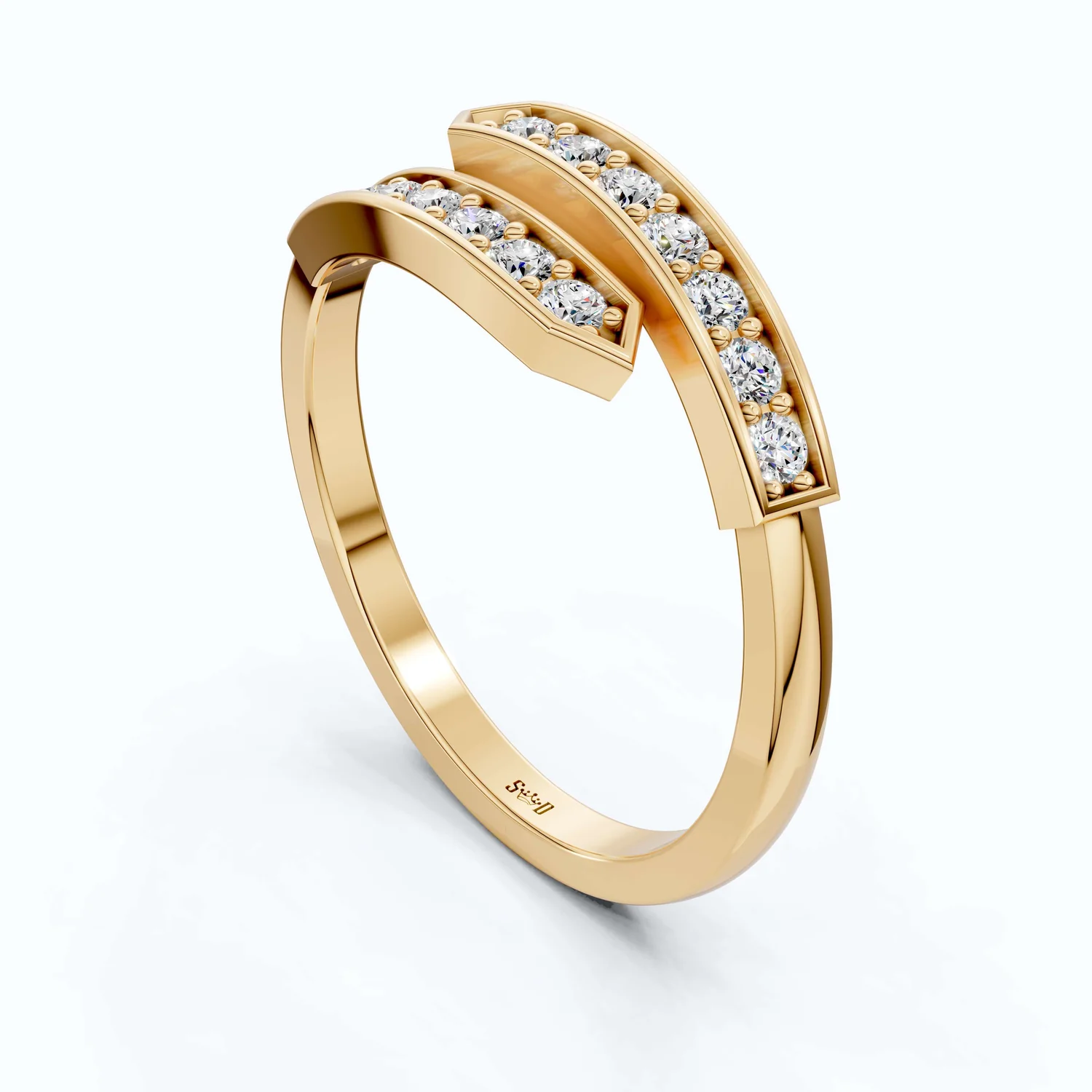 Unique Modern Bypass Pave Engagement Ring