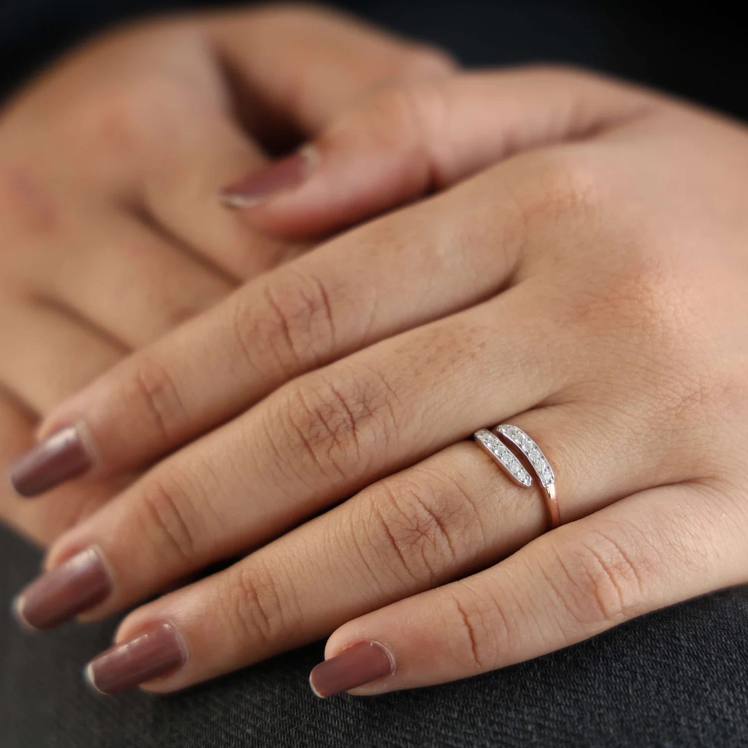 Unique Modern Bypass Pave Engagement Ring