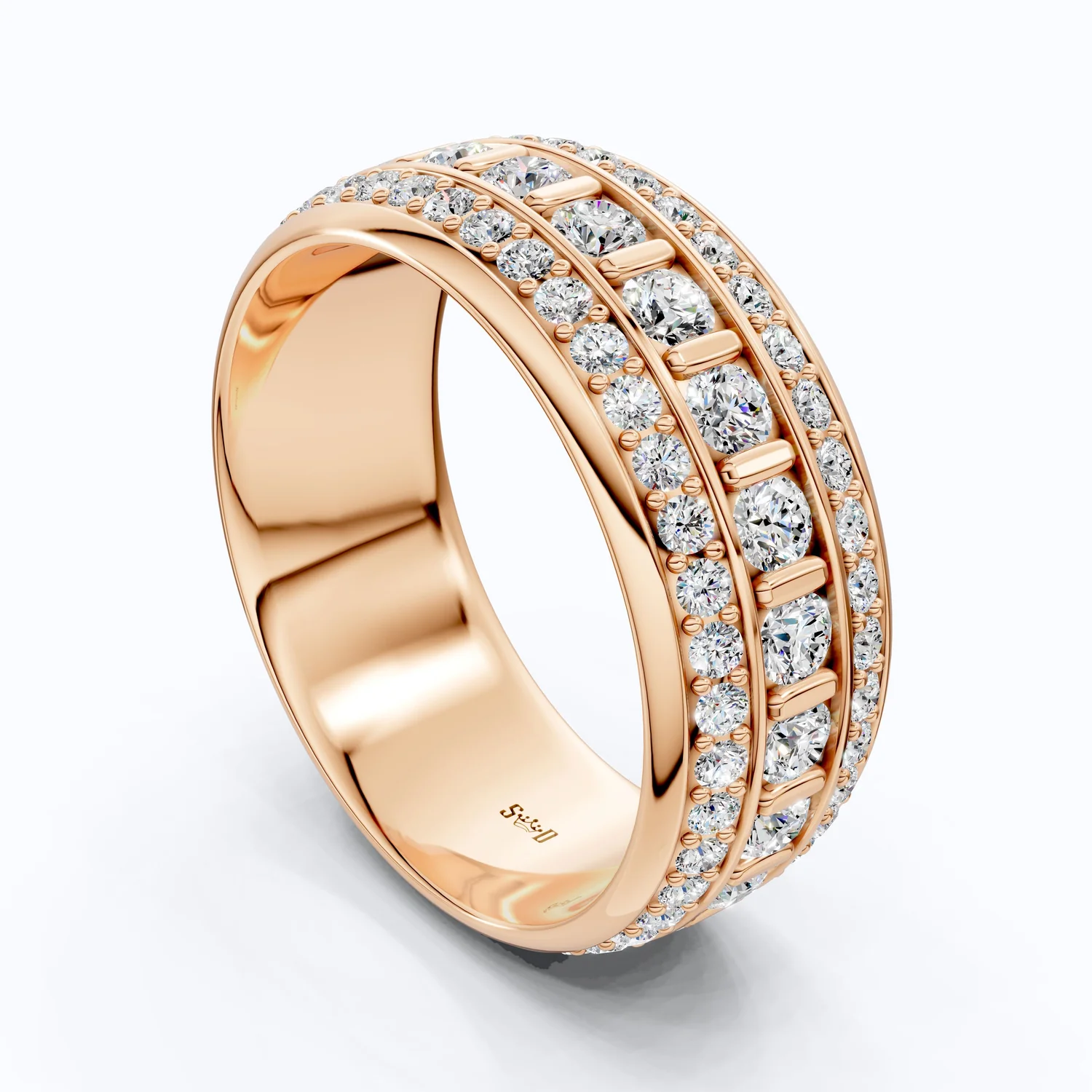 Contemporary Triple Row Eternity Wedding